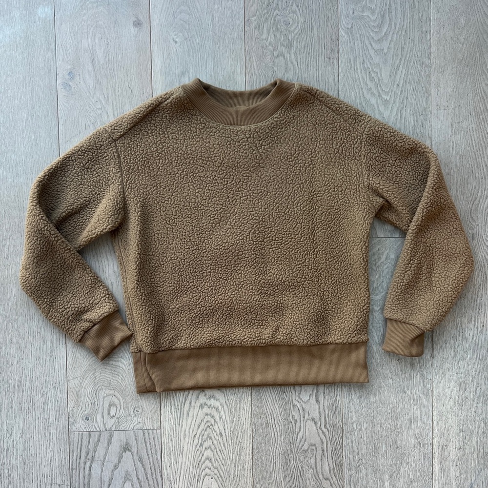 Everlane Size XXS (Women’s XS/S) Teddy Crewneck Fleece Sweatshirt in Camel Brown